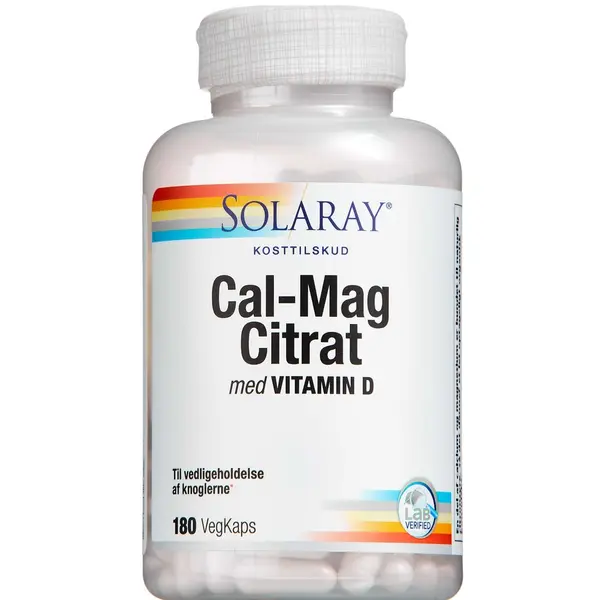 Solaray Cal-Mag Citrat Kapsler + D-vitamin (180 stk)