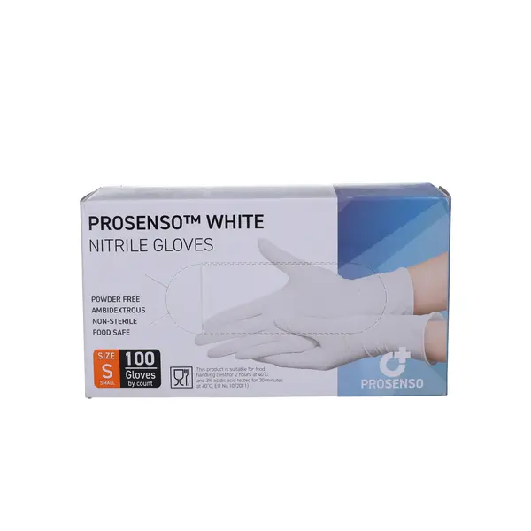 Prosenso White Nitrilhandsker (S)